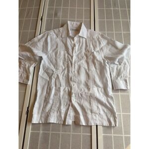 Mojito Guayabera Shirt Mens Sz M White Linen 4 Pocket Cuban Miami Party Beach